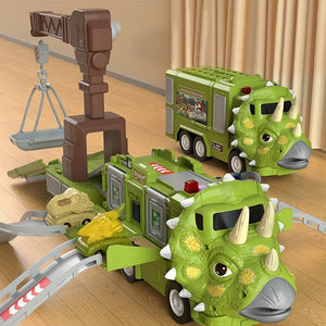 🦖New dinosaur truck track toy set with lights and music