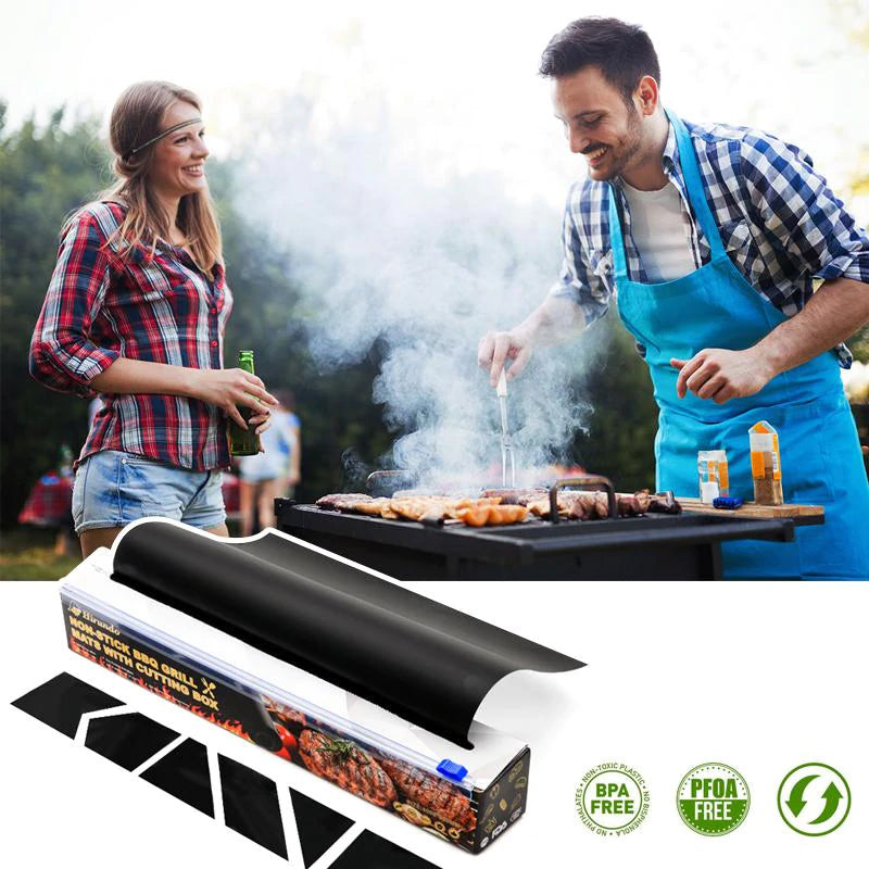 Non-stick BBQ grill mats with cutting box