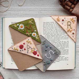 Hand embroidered corner bookmark