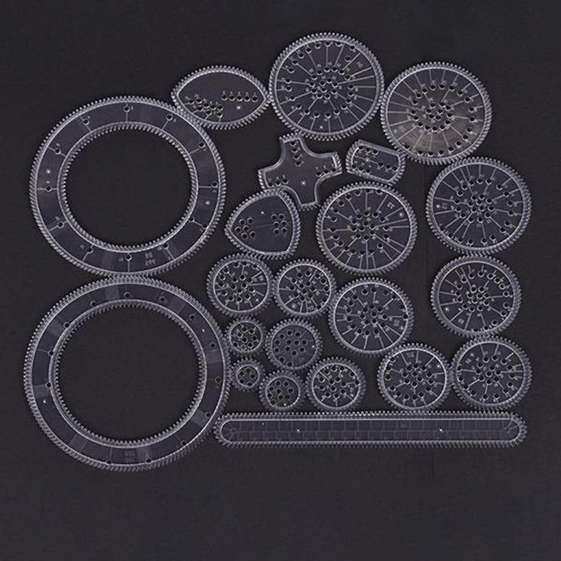 Set of magical spirograph geometric rulers 