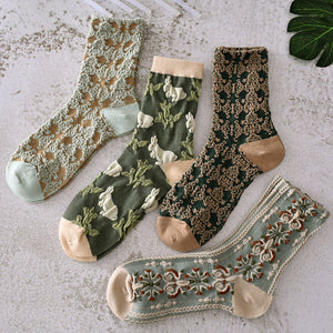 5 pairs of floral cotton socks for women 