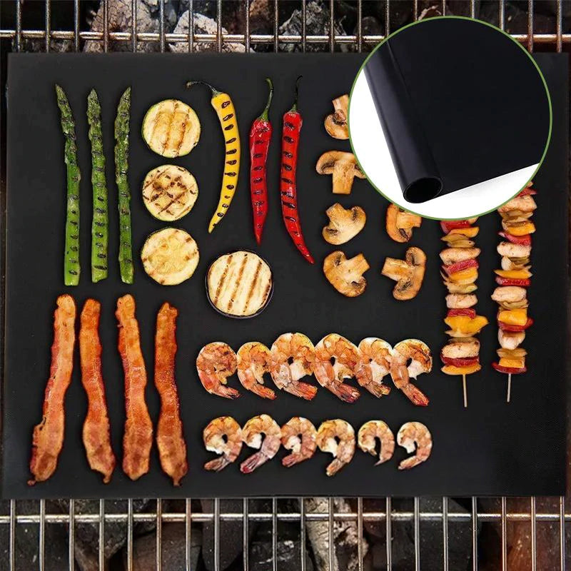 Non-stick BBQ grill mats with cutting box