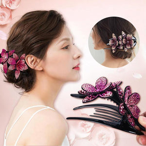 Rhinestone flower double hair clip