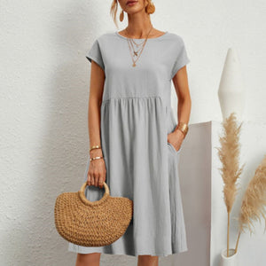 Cotton and linen dress with short sleeves for women