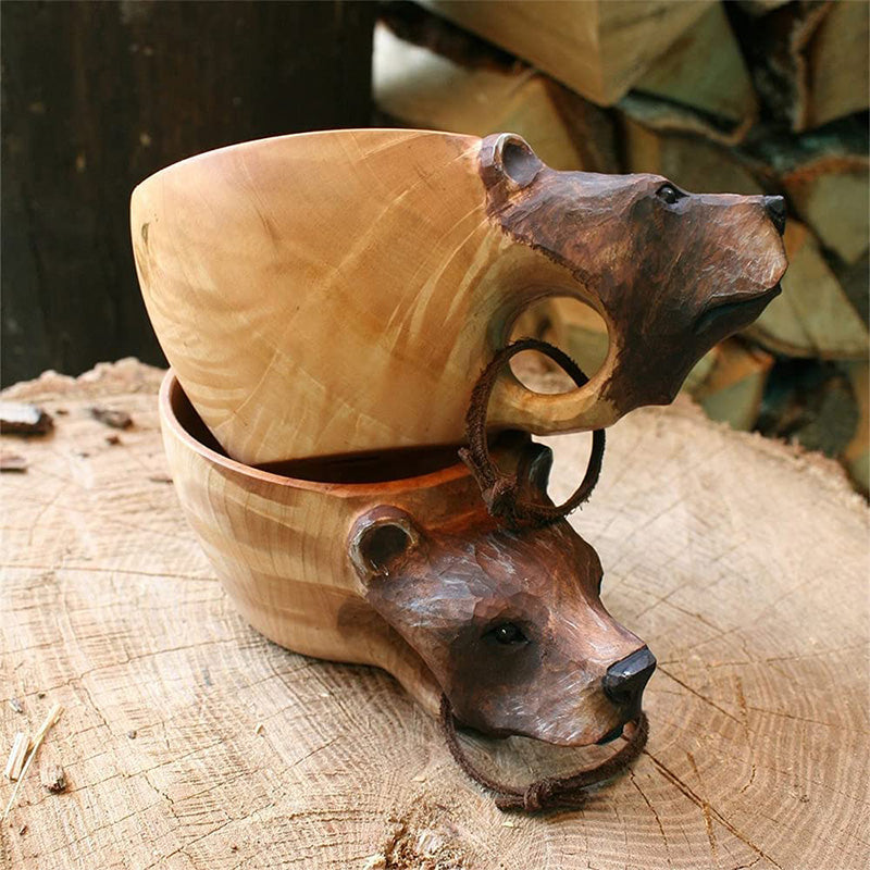 גביע עץ בעבודת יד בעלי חיים