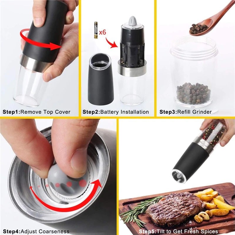 Automatic electric salt and pepper grinder of